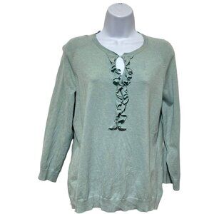 Women's XL Pullover Top Keyhole Button Closure Ruffle Design By-Liz Claiborne
